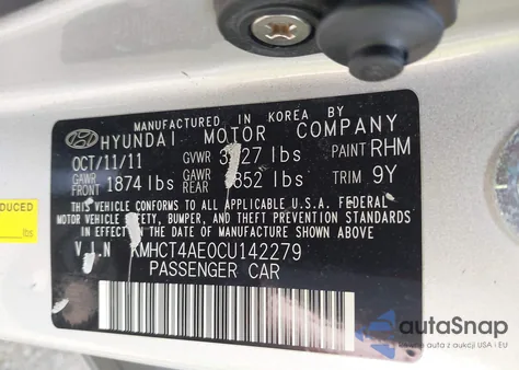 2012 Hyundai Accent Gls z USA, uszkodzony, nr VIN KMHCT4AE0CU142279